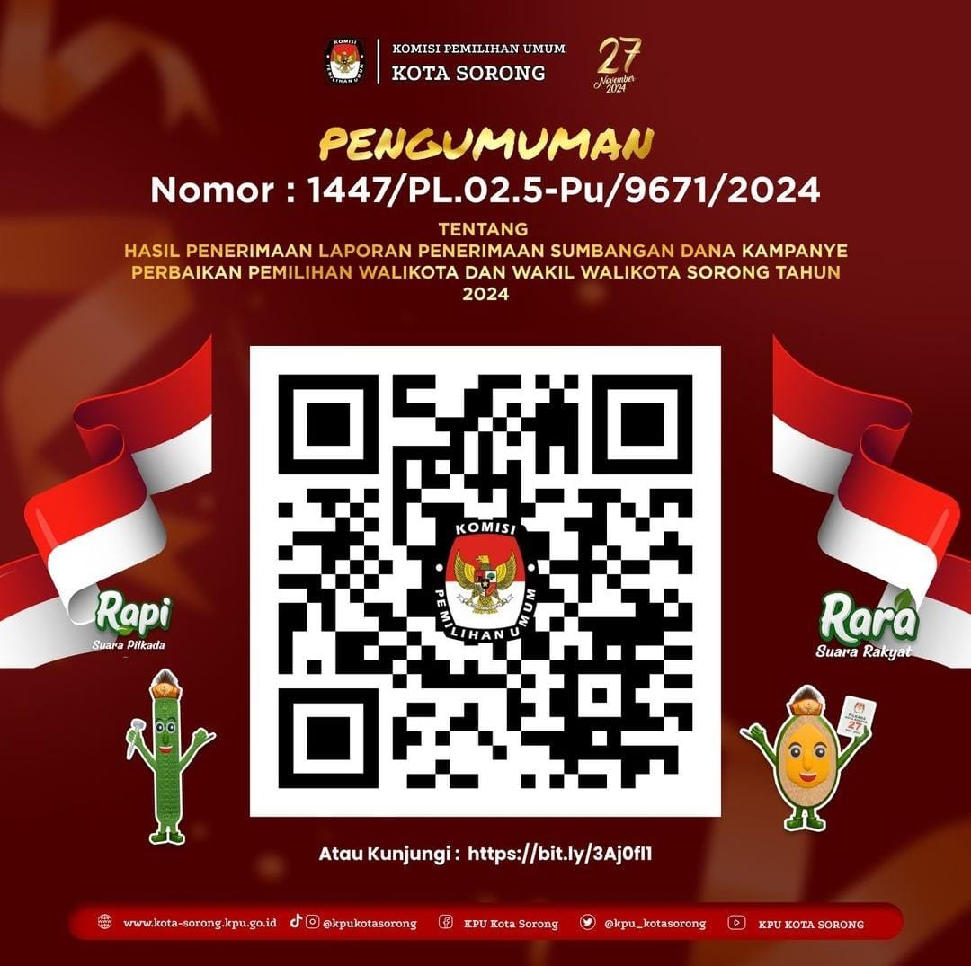 Pengumuman Laporan Penerimaan Sumbangan Dana Kampanye Pilwali Kota Sorong 2024