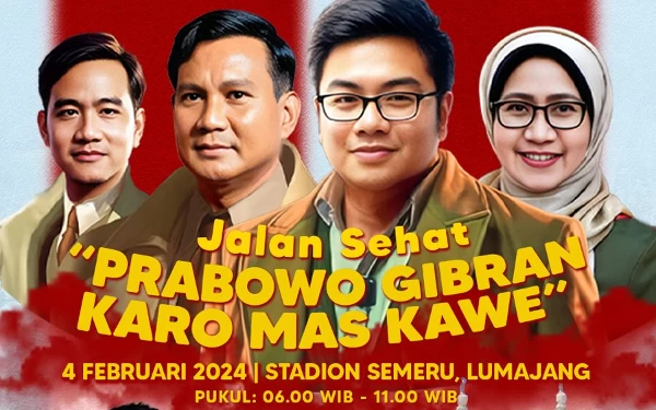 Thumbnail Berita - Jalan Sehat Prabowo-Gibran Karo Mas Kawe di Lumajang, Ada Hadiah Utama Umroh