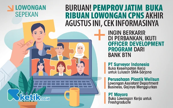 Thumbnail Berita - 5 Lowongan Kerja Sepekan: CPNS Pemprov Jatim hingga ODP Bank BTN