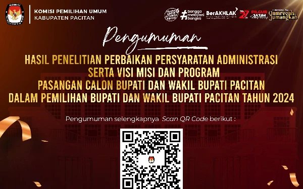 Thumbnail Berita - KPU Umumkan Hasil Litmin Pasangan Bupati Pacitan di Pilkada 2024, Lengkap Visi-misi