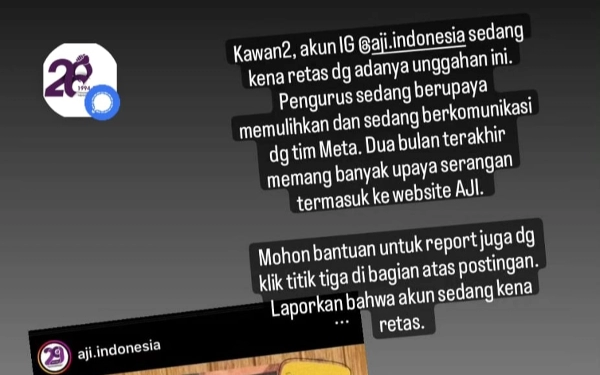 Thumbnail Berita - Akun Instagram AJI Indonesia Diretas, Digunakan Penipuan Online